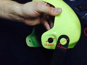 1st Step:  Drill the helmet and strap - Hole Diameter must be 14.2mm.